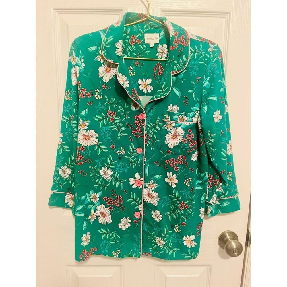BedHead Pajamas Floral Cotton PJ Set Green Pink Size S - Picture 2 of 9